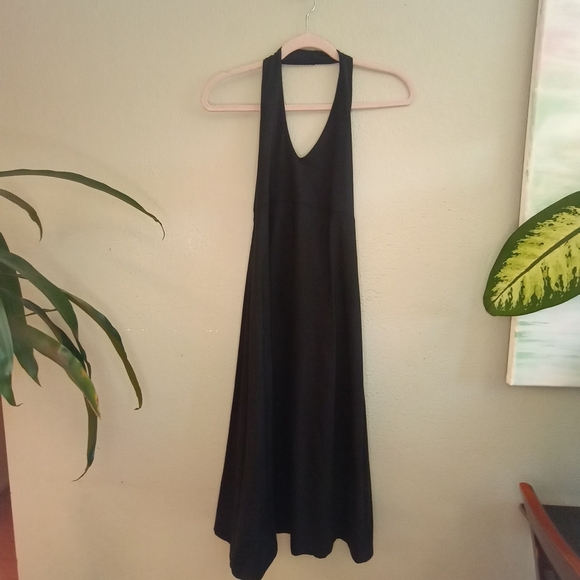 Patagonia Halter Comfy Tie Back Casual Athleisure Lightweight Black Midi Dress M - Picture 3 of 11